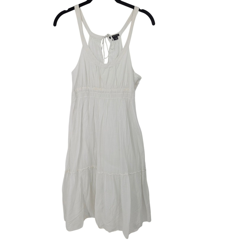Theory Dress Women 6 White Cotton Silk Norian Tiered Smocked Sleeveless Airy